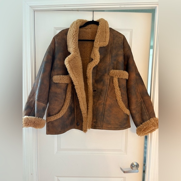 Sandro Paris Shearling Leather Coat – Size 40 - Picture 5 of 16